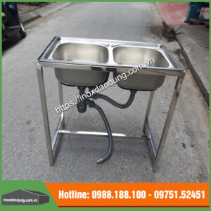 Chậu thường 2 ho inox có bàn