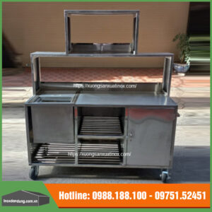 Xe bán trà chanh inox có bánh xe