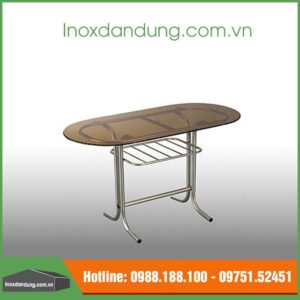 Bàn inox mặt kính hột xoài
