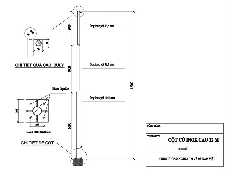 Ban ve cot co inox cao 12 m | Inox dân dụng Toán Huệ