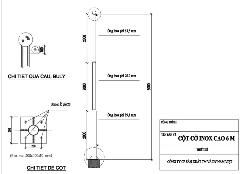 Ban ve cot co inox cao 6 m | Inox dân dụng Toán Huệ