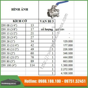 Báo giá van bi 3 inox