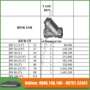 Báo giá van y lọc ren inox