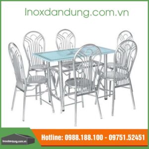Bộ bàn ghế ăn inox hình chữ nhật