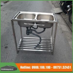 Chậu thường 2 hố inox có bàn