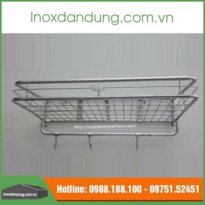 Giá inox 1 tầng treo tường có móc treo