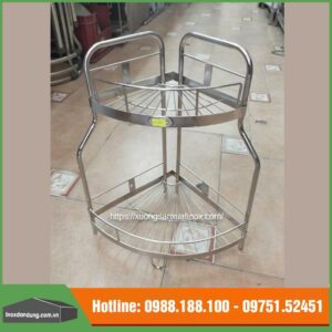 Kệ góc inox so le 2 tầng có nan trang trí 2 bên