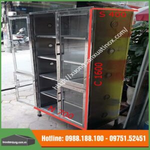 Tủ inox 5 tầng cánh kính - Kích thước 700x400x600