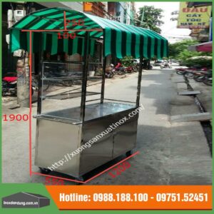 Xe đẩy bán hàng inox lưu động có mái che