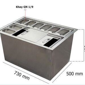 Thùng đá inox âm bàn có khay topping