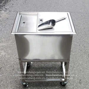 Thùng đá inox có bánh xe cửa lùa
