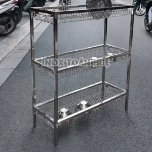 ke inox 3 tang co chan 3 | Inox dân dụng Toán Huệ